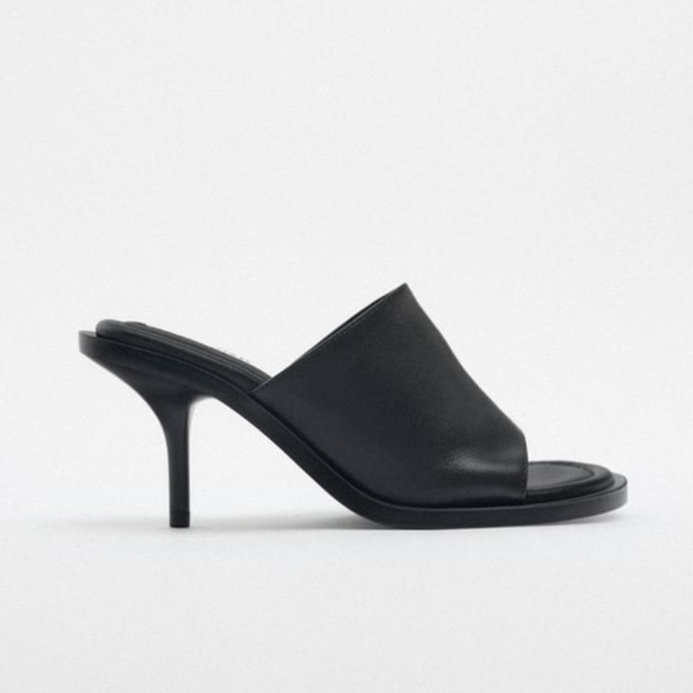 Zara Black Heeled Mules